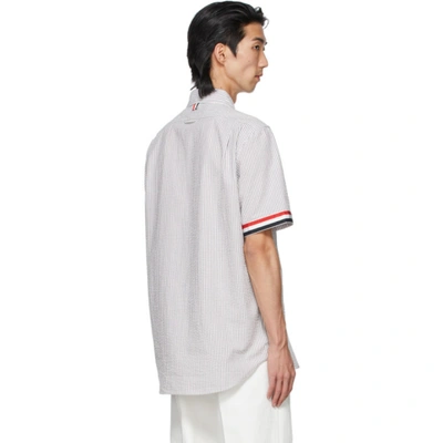 Shop Thom Browne Grey Seersucker Stripe Short Sleeve Shirt In 035 Medgrey