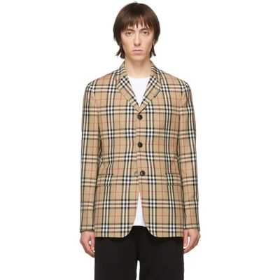 Shop Burberry Beige Wool Tailored Blazer In Archive Bei