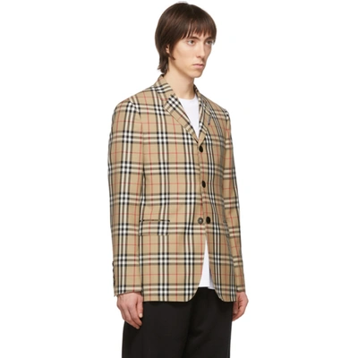 Shop Burberry Beige Wool Tailored Blazer In Archive Bei