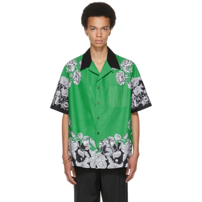 Shop Valentino Green & Black Dark Blooming Short Sleeve Shirt In C42 Verde/dark Bloom