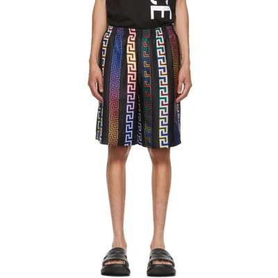 Shop Versace Black Silk Greca Neon Shorts In 5b020 Neon