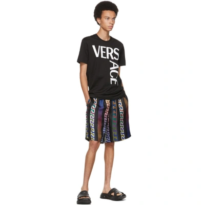 Shop Versace Black Silk Greca Neon Shorts In 5b020 Neon