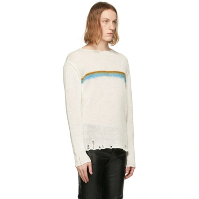 Shop Saint Laurent White Linen Destroyed Stripe Sweater In 9568 Natblu