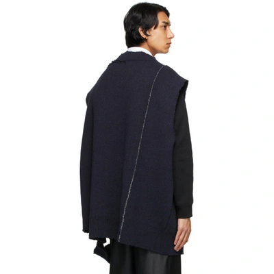 Shop Raf Simons Navy Oversized Destroyed Knit Sweater In 00043 Navy