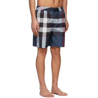 Shop Burberry Navy Check Guildes Swim Shorts In Carbon Blue
