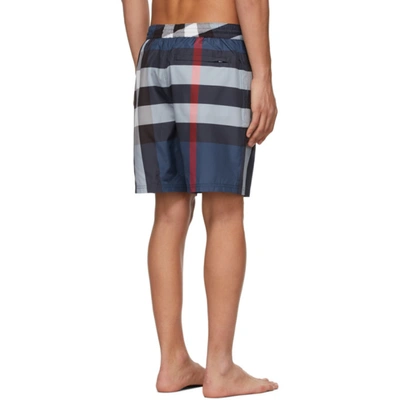 Shop Burberry Navy Check Guildes Swim Shorts In Carbon Blue