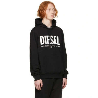 Shop Diesel Black Logo Hoodie In 9xx Black