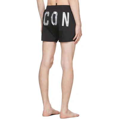 Shop Dsquared2 Black & Silver 'icon' Swim Shorts In 008 Black