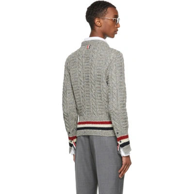 Shop Thom Browne Grey Donegal Filey Cable Rwb Stripe Sweater In 055 Light Grey