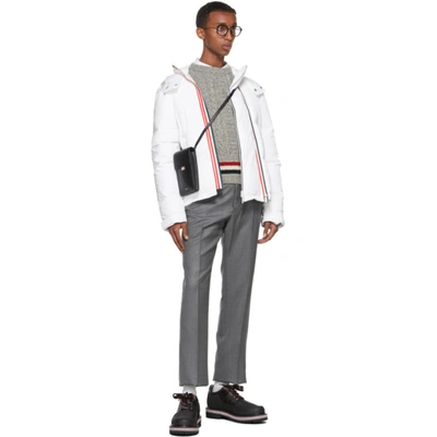 Shop Thom Browne Grey Donegal Filey Cable Rwb Stripe Sweater In 055 Light Grey