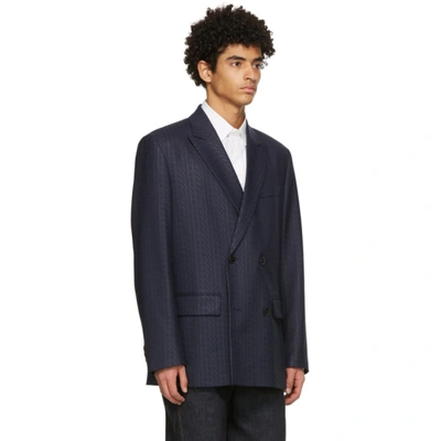 Shop Valentino Navy Wool 'vltn' Times Blazer In 32e Blu/vlt