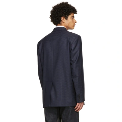 Shop Valentino Navy Wool 'vltn' Times Blazer In 32e Blu/vlt