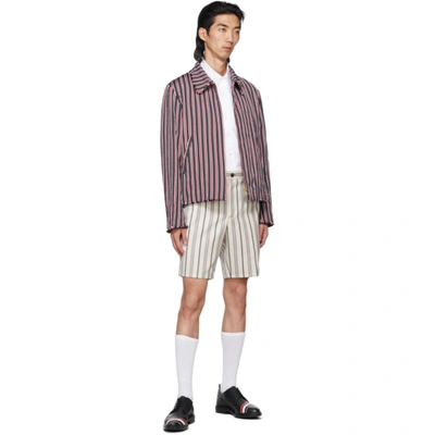 Shop Thom Browne Off-white Striped Wool Shorts In 035 Med Gre