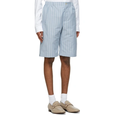 Shop Gucci Blue Mohair & Wool Double Striped Shorts In 4662 Clouds
