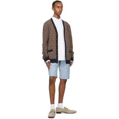 Shop Gucci Blue Mohair & Wool Double Striped Shorts In 4662 Clouds