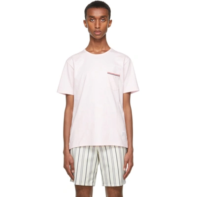 Shop Thom Browne Pink Jersey Striped Chest Pocket T-shirt In 642 Ltpink