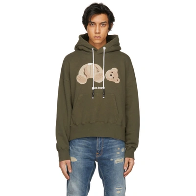 Shop Palm Angels Khaki Bear Hoodie In Military Br