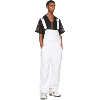 Shop Amiri White Denim Overalls In White / Tobacco