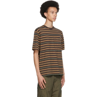 Shop Beams Brown Jacquard Stripe Pocket T-shirt In Brown 28