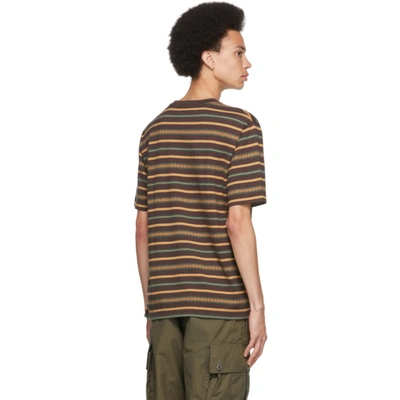 Shop Beams Brown Jacquard Stripe Pocket T-shirt In Brown 28