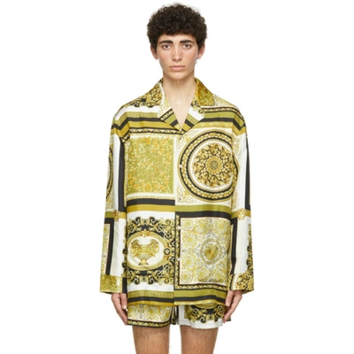 Shop Versace Black & Gold Amplified Medusa Pyjama Shirt In 5w060 Whtgl