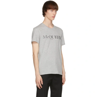 Shop Alexander Mcqueen Grey Embroidered Logo T-shirt In 0902 Marl Grey/mix