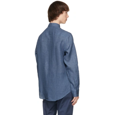 Shop Brioni Blue Linen Shirt In 4200 Sapphi