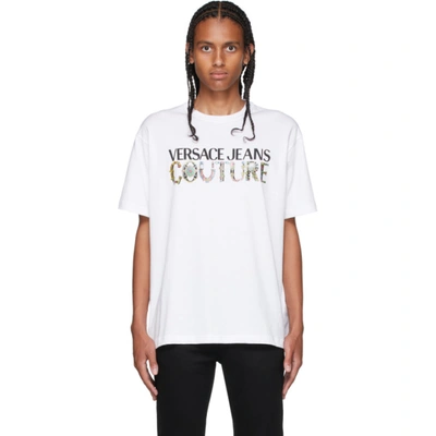 Shop Versace Jeans Couture White Regalia Logo T-shirt In E003 Bianco Ottico