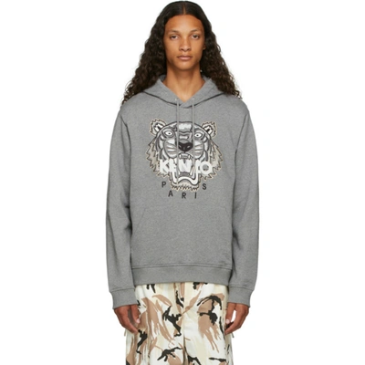 Kenzo Tiger Embroidered Relaxed Hoodie In Dove Grey | ModeSens