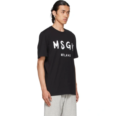Shop Msgm Black Paint Brushed Logo T-shirt In 99 Black