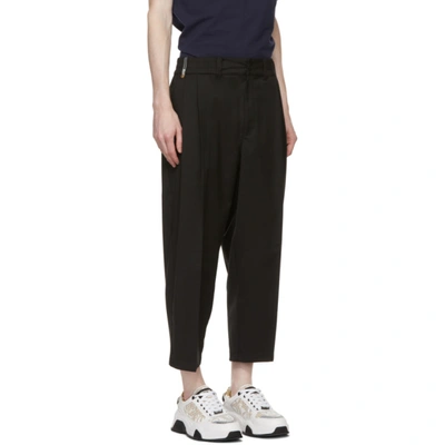 Shop Versace Jeans Couture Black Wool Logo Ribbon Wide Trousers In E899 Black