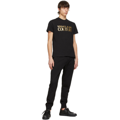 Shop Versace Jeans Couture Black Gold Foil Logo T-shirt In Ek42 Blkgld