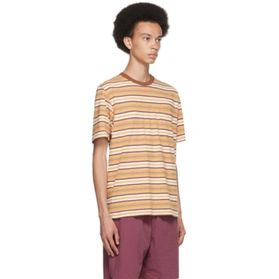 Shop Beams White & Brown Striped Border T-shirt In L Brown26