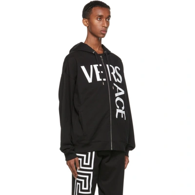 Shop Versace Black Logo Zip-up Hoodie In 1b000 Black
