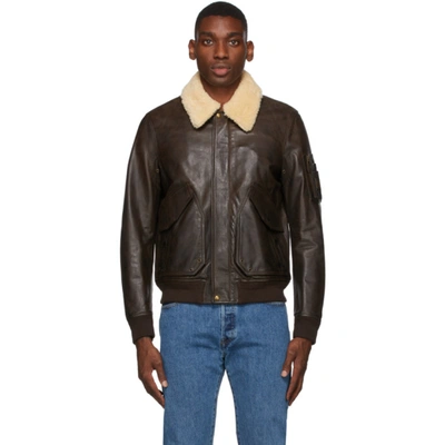 Belstaff Carrier Shearling-trimmed Full-grain Leather Bomber Jacket In  Brown | ModeSens