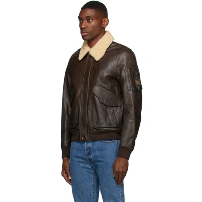 Belstaff Carrier Shearling-trimmed Full-grain Leather Bomber Jacket In  Brown | ModeSens