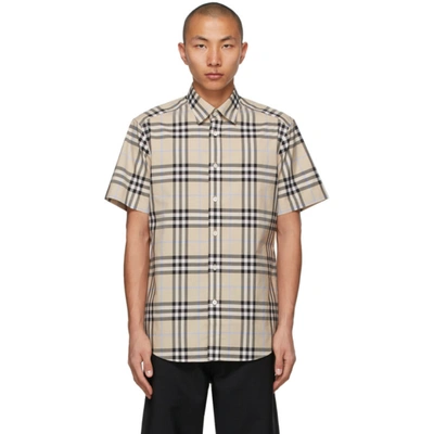 Shop Burberry Beige Poplin Check Short Sleeve Shirt In Light Almond