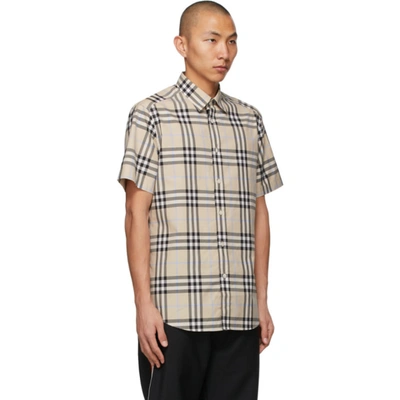 Shop Burberry Beige Poplin Check Short Sleeve Shirt In Light Almond