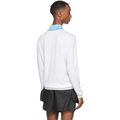 Shop Fendi White & Blue Ff Vertigo Collar Turtleneck In F0qa0 White