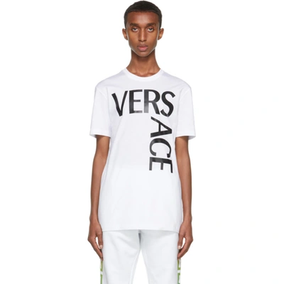 Shop Versace White Logo T-shirt In 1w000 White