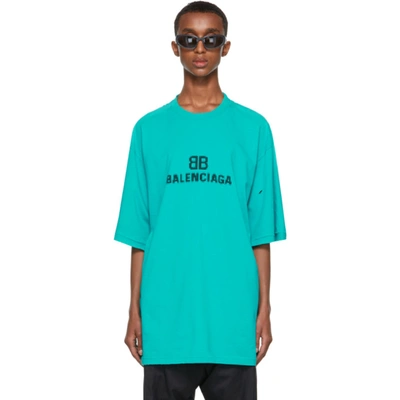 Balenciaga Mens Turquoise Black Logo-print Cotton-jersey T-shirt L In Blue  | ModeSens