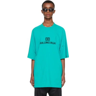 Balenciaga Mens Turquoise Black Logo-print Cotton-jersey T-shirt L