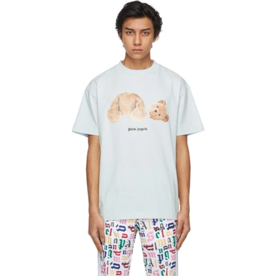 Palm Angels Teddy Bear-logo Cotton-jersey T-shirt In Blue | ModeSens