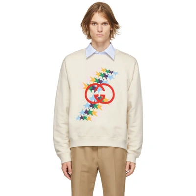 Shop Gucci Off-white Interlocking G Star Flash Sweatshirt In 9230 Natural/multico