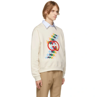 Shop Gucci Off-white Interlocking G Star Flash Sweatshirt In 9230 Natural/multico