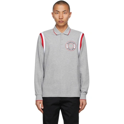 Shop Burberry Grey Ennis Long Sleeve Polo In Pale Grey M