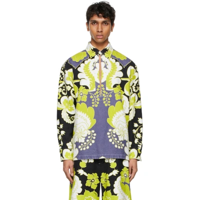 Shop Valentino White Hemp World Arazzo Print Shirt In R08 Nero/li