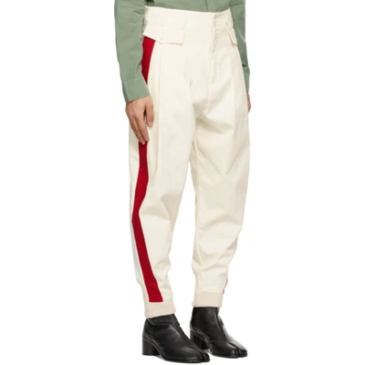 Shop Maison Margiela Off-white & Red Stripe Trousers In 105 Ecru