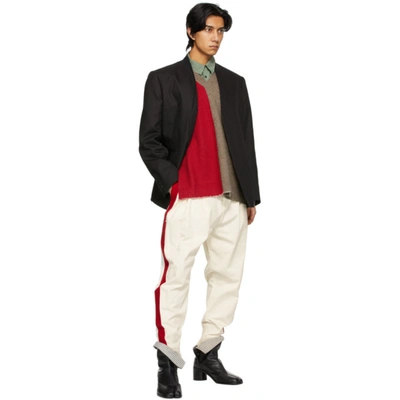 Shop Maison Margiela Off-white & Red Stripe Trousers In 105 Ecru
