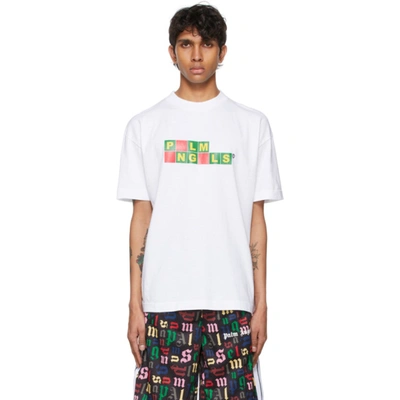 Shop Palm Angels White Pick A Vowel Classic T-shirt In White Yello